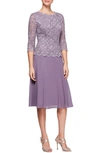 Alex Evenings Plus Size Sequined Lace A-line Dress In Icy Orchid