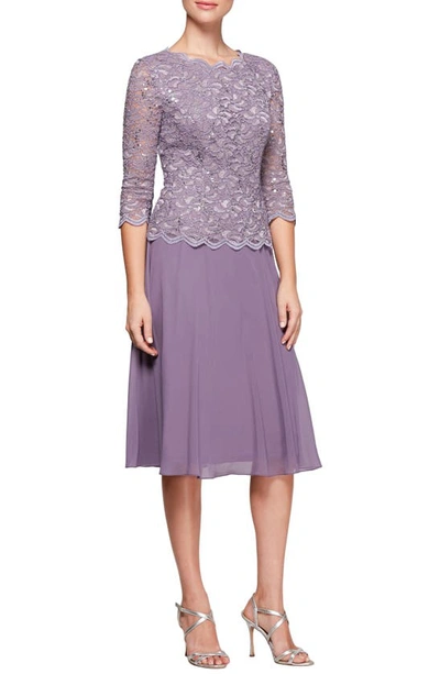 Alex Evenings Plus Size Sequined Lace A-line Dress In Icy Orchid