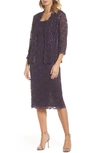 Alex Evenings Lace Cocktail Dress With Jacket In Eggplant