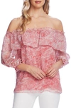 VINCE CAMUTO DISTRESSED PAISLEY OFF THE SHOULDER BLOUSE,9630026