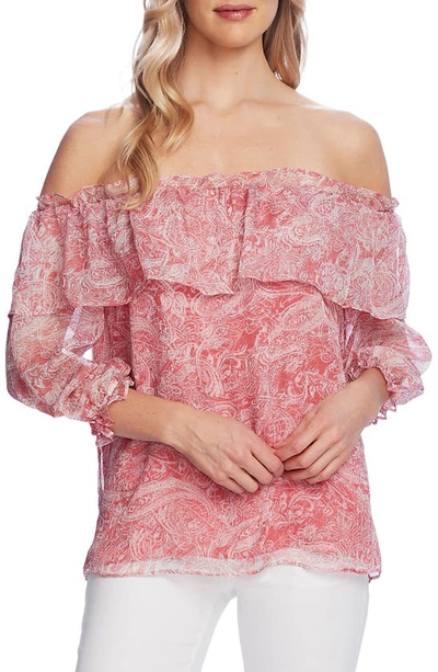 Vince Camuto Distressed Paisley Off The Shoulder Blouse In Coral Blossm