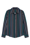 Halogenr Hidden Button Long Sleeve Blouse In Black Multi Carmella Stripe