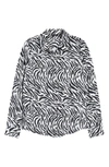 Halogenr Halogen Hidden Button Long Sleeve Blouse In Ivory- Black Feather Tiger