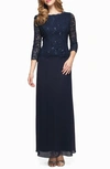 Alex Evenings Women's Sequin Embellished Lace Top Gown In Navy