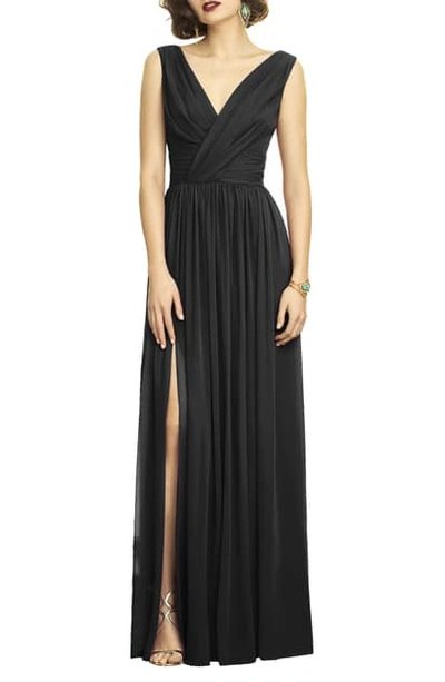 Dessy Collection Surplice Ruched Chiffon Gown In Black