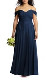 Dessy Collection Lux Chiffon Off-shoulder Sweetheart A-line Gown In Midnight