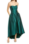 Alfred Sung Strapless High/low Ballgown In Hunter