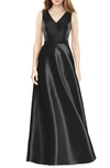Alfred Sung Sleeveless A-line Satin Dress With Pockets In Black