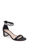 Jewel Badgley Mischka Katerina Ankle Strap Sandal In Black Crystal Satin