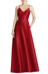 ALFRED SUNG CROSSBACK SATIN TWILL A-LINE GOWN,D750