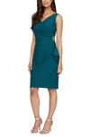 Alex Evenings Compression Embellished Ruched Sheath Dress In Deep Teal