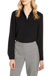 Halogenr Hidden Button Long Sleeve Blouse In Black