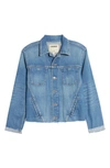 L Agence Janelle Cropped Frayed Stretch-denim Jacket In Pomona