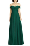 Dessy Collection Lux Chiffon Off-shoulder Sweetheart A-line Gown In Hunter