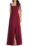 Dessy Collection Shoulder Tie Chiffon A-line Gown In Burgundy