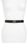 Tory Burch Reversible Leather Logo Belt In Black/brown/silver
