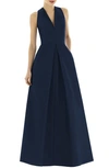 Alfred Sung Dupioni Pleat A-line Gown In Midnight