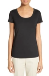 Lafayette 148 Plus-size Swiss Cotton Rib Scoop Neck Tee In Black