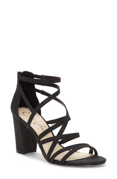 Jessica Simpson Women's Stassey Strappy Block Heel Dress Sandals Women's Shoes In Black Glitter