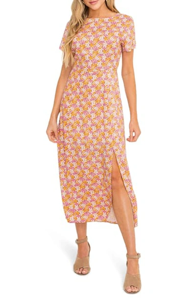 All In Favor Tie Back Midi Dress In Pink Orange Floral