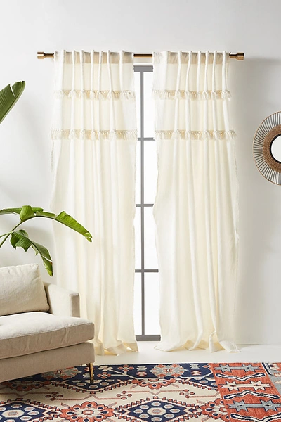 Anthropologie Tasseled Cassie Curtain By  In White Size 108"