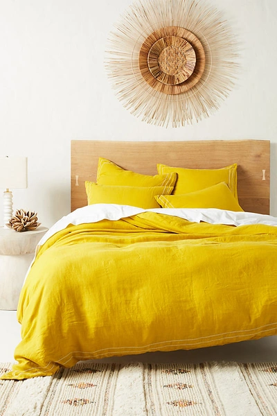 Anthropologie Moderna Linen Duvet Cover By  In Yellow Size Kg Top/bed