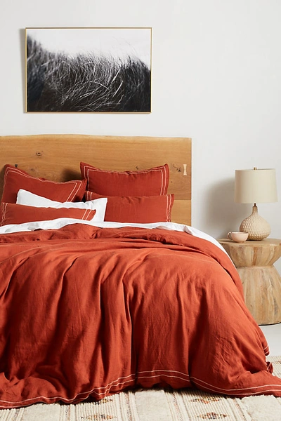 Anthropologie Moderna Linen Duvet Cover By  In Orange Size Tw Top/bed