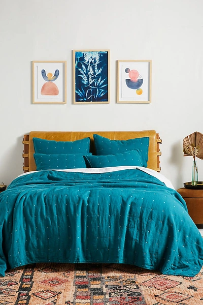 Anthropologie Moderna Linen Quilt By  In Blue Size Full