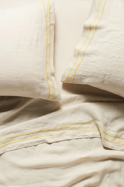 Anthropologie Moderna Linen Sheet Set By  In Beige Size Pillowcase