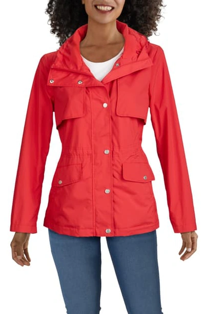 Cole Haan Packable Hooded Anorak Raincoat In Red