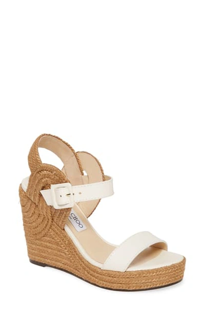 Jimmy Choo Delphi 100 Leather And Jute Wedge Sandals In White