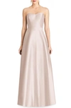 ALFRED SUNG STRAPLESS SATIN A-LINE GOWN,D748