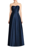 ALFRED SUNG STRAPLESS SATIN A-LINE GOWN,D748