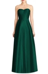 Alfred Sung Strapless Satin A-line Gown In Hunter