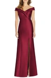 Alfred Sung Off-the-shoulder Cuff Trumpet Gown In Burgundy