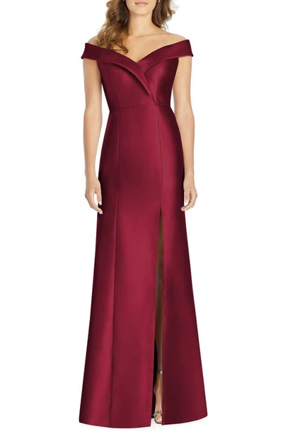 Alfred Sung Off-the-shoulder Cuff Trumpet Gown In Red