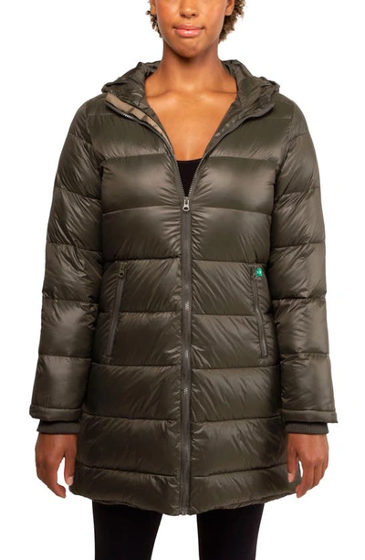 Modern Eternity 3-in-1 Waterproof Quilted Down & Feather Fill Maternity Puffer Coat In Khaki Green