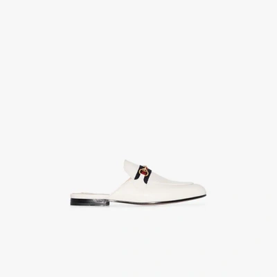 Gucci Princetown Horsebit-detailed Leather Slippers In White