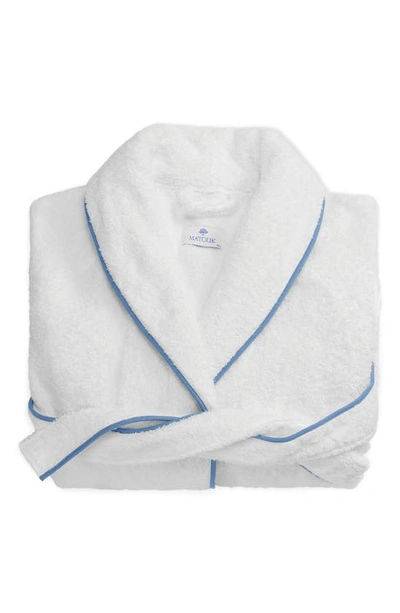 Matouk Cairo Terry Dressing Gown In White/ Azure