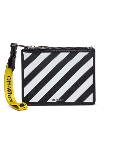 Off-white Diagonal Leather Clutch In Black