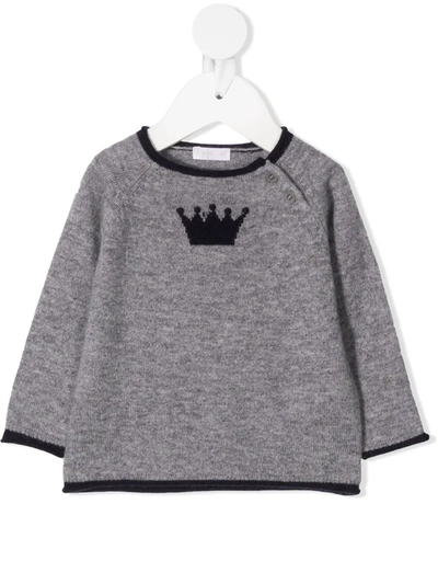 Il Gufo Babies' Logo嵌花圆领毛衣 In Grey