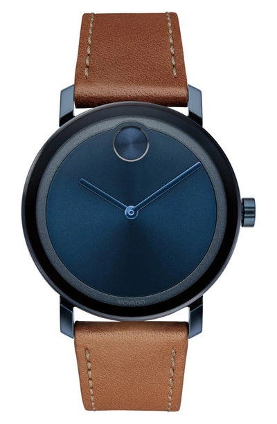 Movado Bold Evolution Leather Strap Watch, 40mm In Black