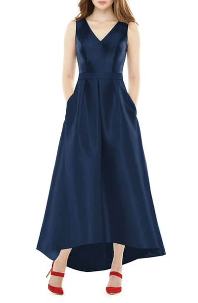 Alfred Sung Satin High/low Gown In Midnight