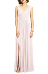 Dessy Collection Surplice Ruched Chiffon Gown In Blush