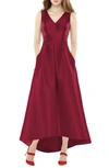 Alfred Sung Satin High/low Gown In Burgundy