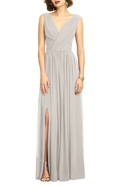 Dessy Collection Surplice Ruched Chiffon Gown In Oyster