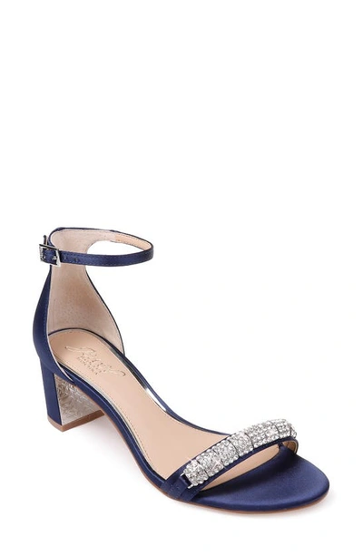 Jewel Badgley Mischka Bellevue Ankle Strap Wedge Sandal In Navy Satin