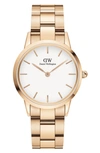 Daniel Wellington White Dial Rose Gold-tone Or Silver-tone Link Bracelet Watch, 28mm-32mm In Multi