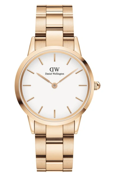 Daniel Wellington White Dial Rose Gold-tone Or Silver-tone Link Bracelet Watch, 28mm-32mm In Multi