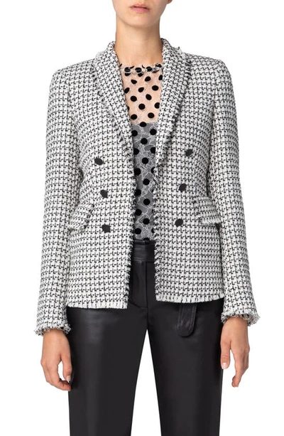 Akris Punto Faux Double Breasted Tweed Blazer In Cream Black